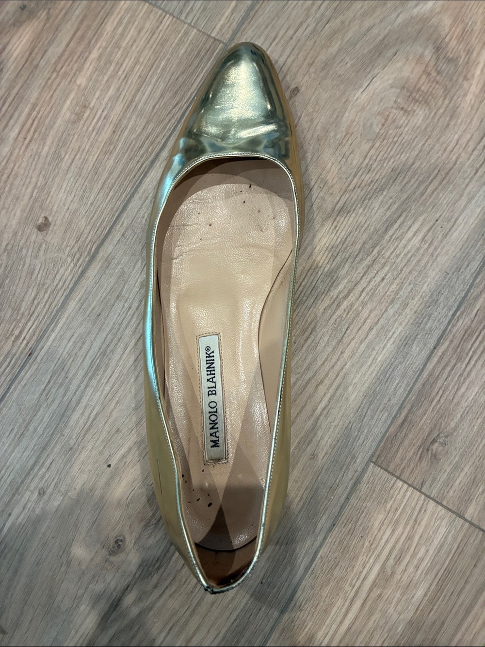 Manolo Blahnik Metallic Gold Pointed Ballet Flats SIZE 8 - Picture 4 of 6